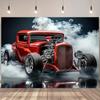 Classic Car-themed Photography Background Cloth - 1 Piece, Retro Vehicle and Smoke Party Background, Home Cake Table Decoration
