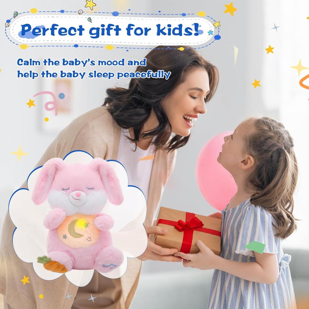 MIAODAM Breathing Stuffed Animal Bunny Plush with Realistic Breathing Action and Lighted Music Perfect for Babies and Kids