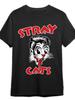Mens Vintage Stray Cats Graphic TShirt  Black Short Sleeve Cotton Tee with Bold Red  White Cartoon Cat  STRAY CATS Print