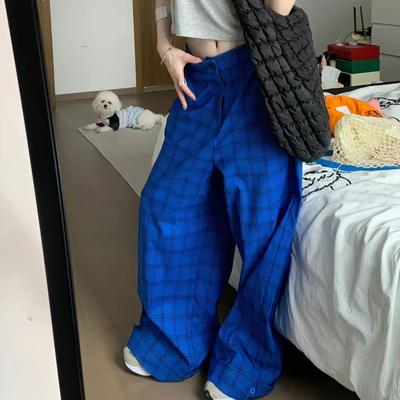 Summer Lazy Style Retro American Dopamine Straight-Wide-Leg Loose Plaid Casual Long Pants - Trendy Fashion