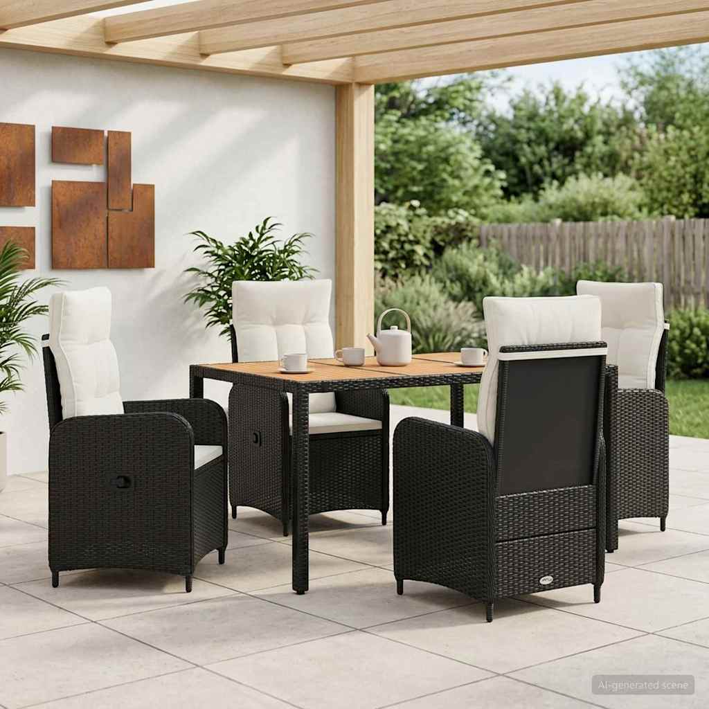 Outdoor Table Set 5 Pieces Black and Cream White