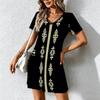Mode d'été pour femmes Robe à col en V à manches courtes avec imprimé géométrique rétro Jupe courte sexy Robes