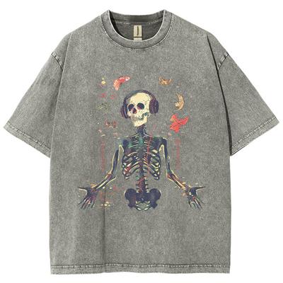 Tricou Unisex de Vară Y2K Haine Femeie Vânzări Top Supradimensionat cu Imprimeu Craniu Blugi Falsi Mânecă Scurtă Harajuku