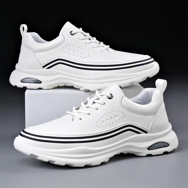 Men Genuine Leather Casual Shoes Shoes Thick-soled Leisure Sport Shoes Fashion Chunky Sneakers