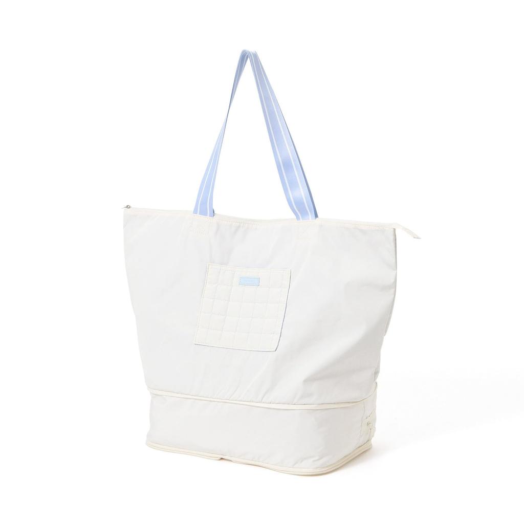 Francfranc Pop Stitch Quilt Carry-On Tote, Ivory, Water-Repellent, Expandable, Lightweight, Large Capacity, Travel Bag, Boston Bag