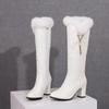 Women's High-heeled Boots Autumn and Winter Xiaoxiangfeng Thick-heeled Large-size Rabbit Fur Medium Boots
