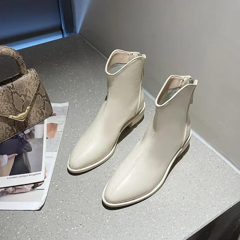 Fashion Round Toe Booties Leather Black Female Short Shoes On Promotion Large Size Warm Boot Autumn Fashion 2024 Hot Women's Ankle Boots