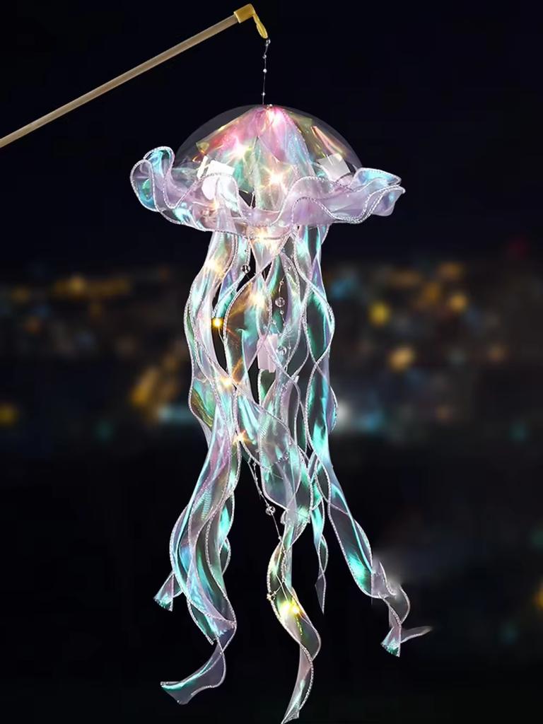 DIY Handmade Jellyfish Lantern Upgraded Thick Material Decorative Hanging LED Light Glowing Jellyfish Lamp Flower Versatile Use