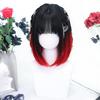 Straight Full Wig, Bob, Mori Girl, Dreamy, Cute, Heat-resistant, Semi-long, Cosplay, Lolita Style, Everyday Wear, Black and Red Gradient Wig