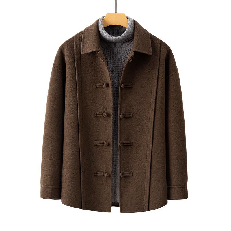 Autumn and Winter Men's Double-sided Cashmere Coat Medium and Short Chinese Woolen Trench Coat Thickened