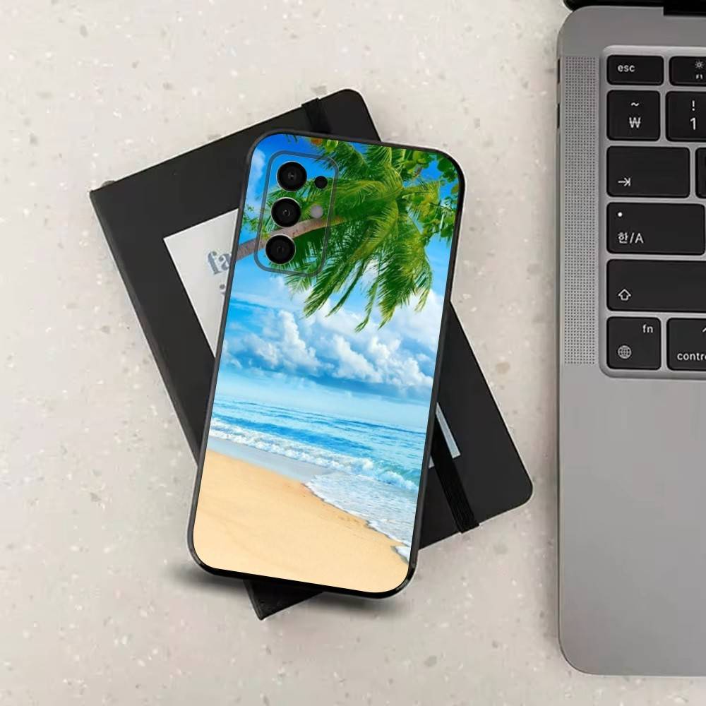 Sea Palm Trees Beach For Samsung Galaxy A73,31,32,72,41,53,52,71,22,5G,Note,J7,8,9 Soft Black  Silicone Phone Case
