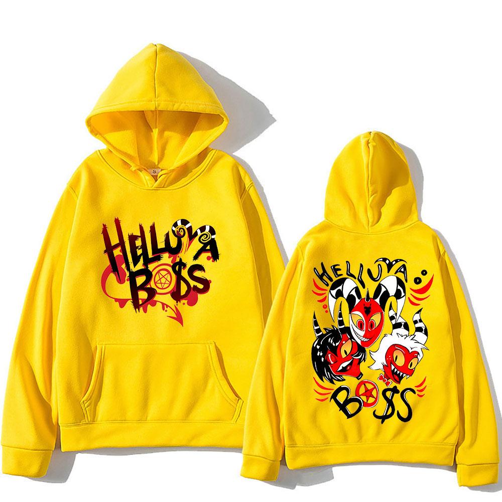 Helluva Boss Kapuzenpullover mit Anime-Print, Cartoon, bequem, langärmelig, Harajuku, Kawaii-Kleidung, Sudaderas, süßer Fleece-Kapuzenpullover