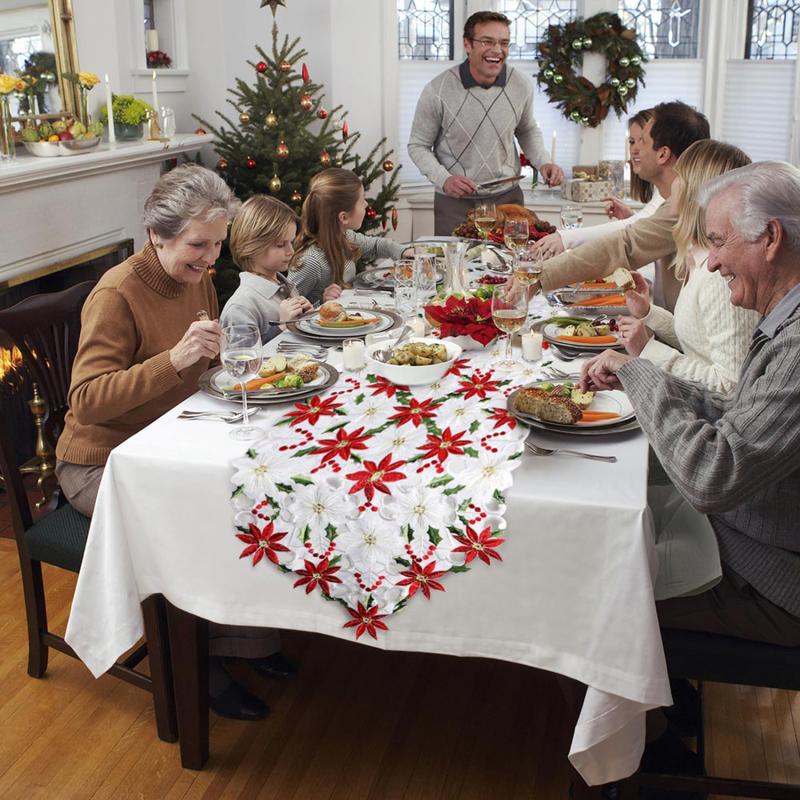 Christmas Decor Tablecloth Printed Embroidered Christmas 176*38cm Table Runners Table Flag for Home New Year Decoration