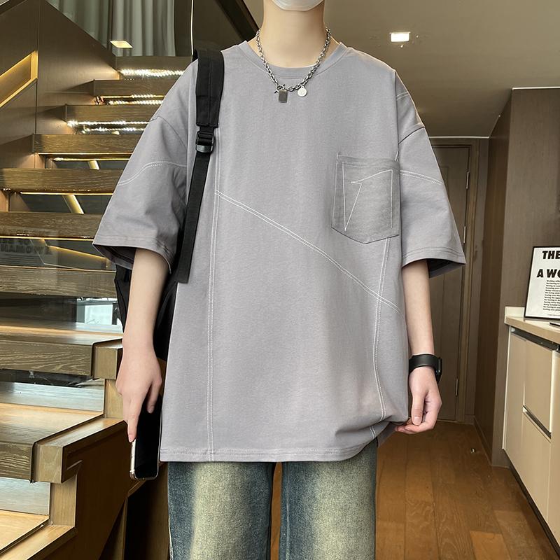 Summer Street Style Casual Fashion Patchwork Pullovers Tee Men Short Sleeve Cotton T-shirt Top