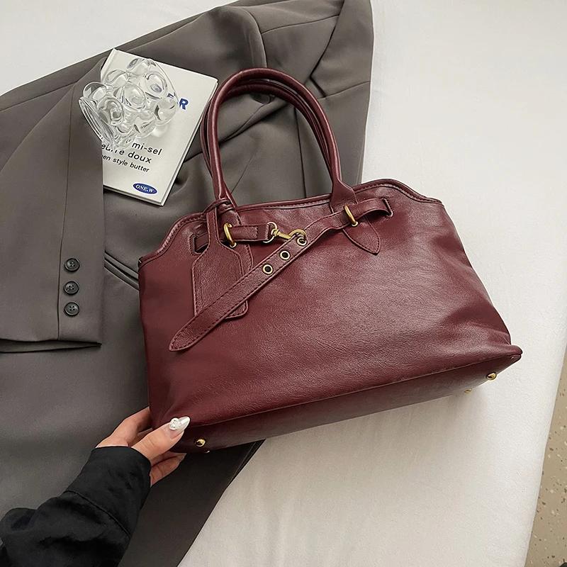 PU Artificial Leather Retro Tote Bag for Women Winter Trend  Fashion Handbags Lady Travel Shoulder Crossbody Bags