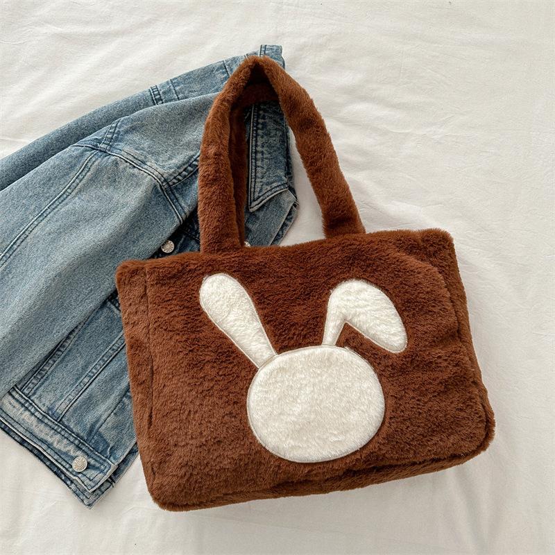 Cute Plush Large Capacity Tote Bag for Women New Fashion Trend Shoulder Bag Casual Simple Handbag