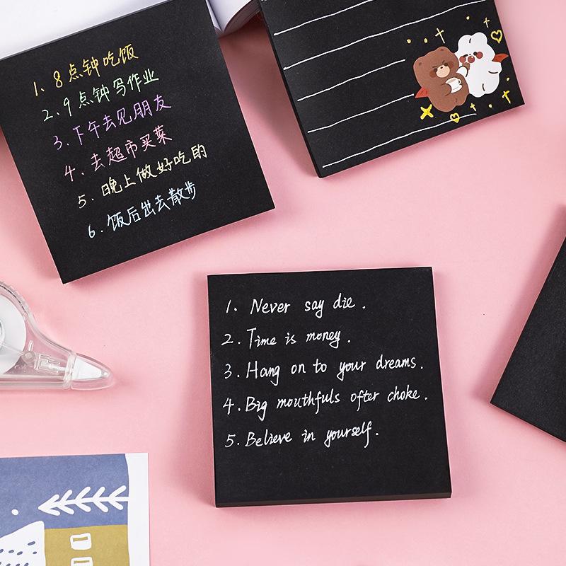 Creative Tearable Black Sticky Notes - Reusable Adhesive Memo Stickers for Students and Planners