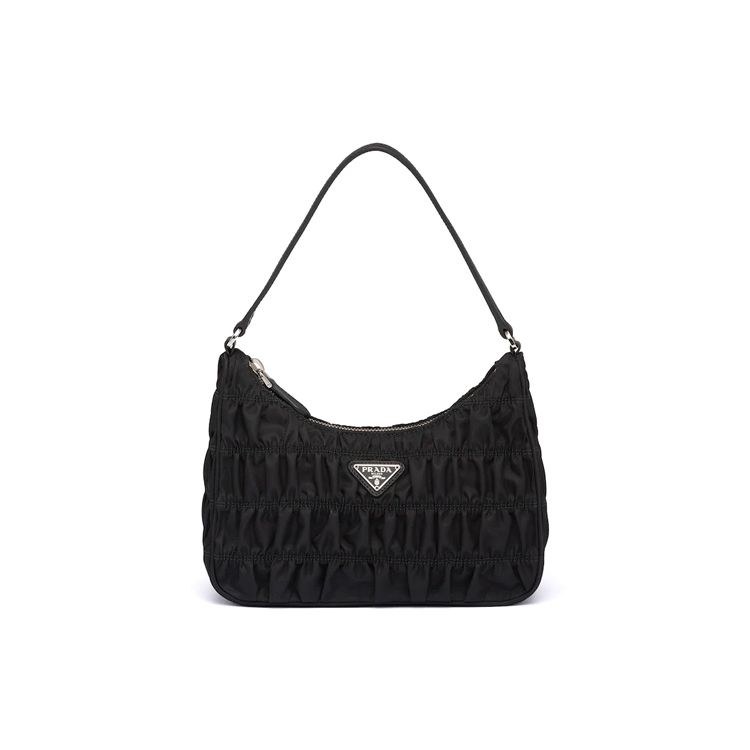 Prada Neuauflage Hobo gefaltete Mini-Handtasche aus Nylon und Saffiano-Leder Damenhandtaschen Schwarz 1NE204-QR1-F0002