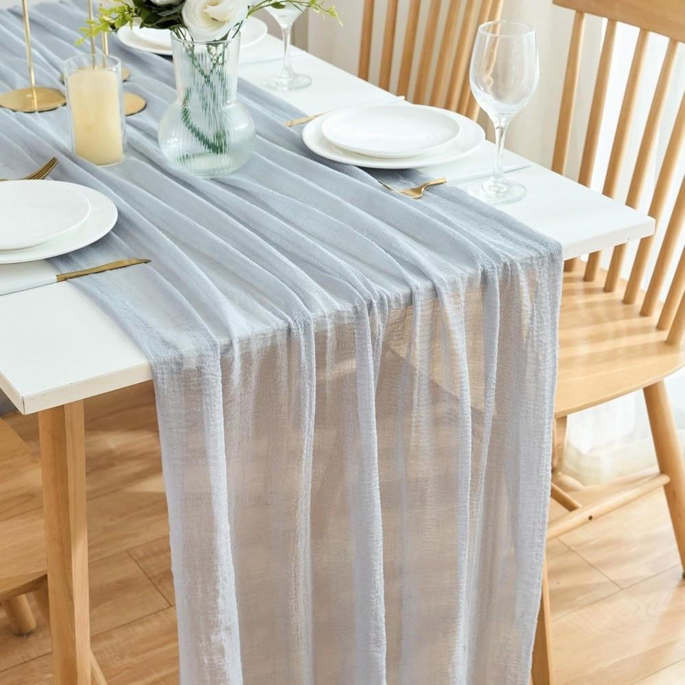 Long Vintage Table Runners Seersucker 300cm Cheesecloth Table Setting Boho Rustic Country Gauze Tablecloth Home