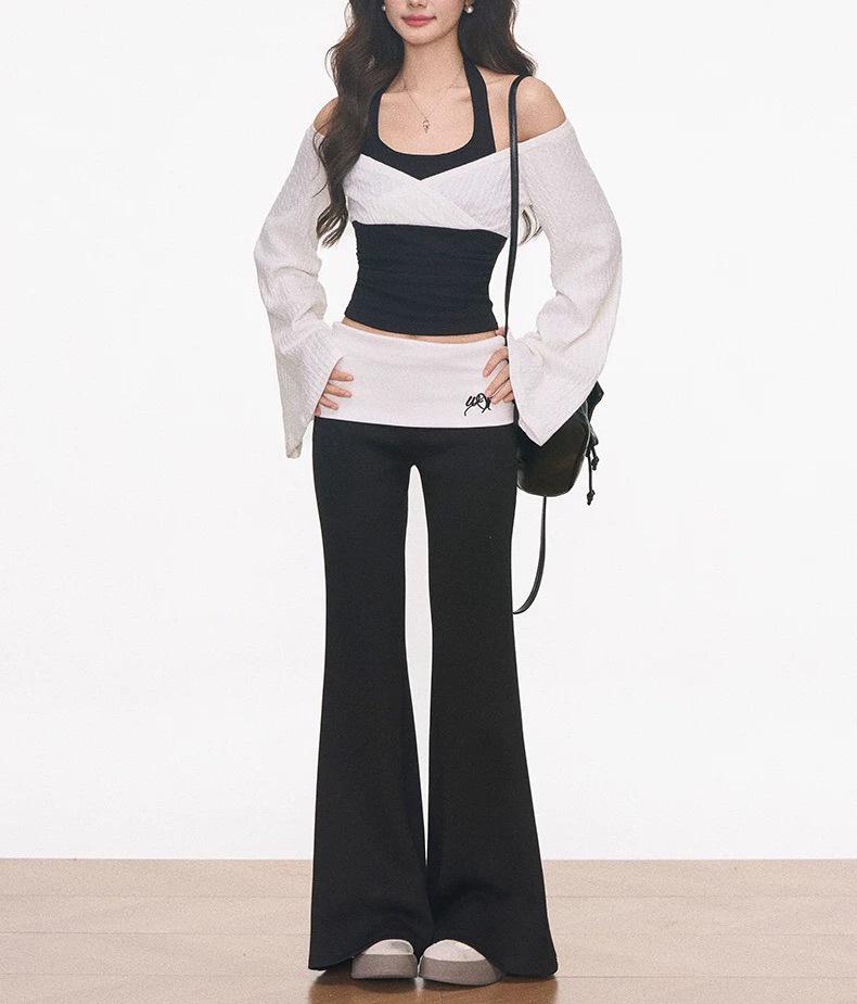 

Niche Design Knit Top & Faux Two-Piece Camisole with Casual Pants - Women s High-End Look Large