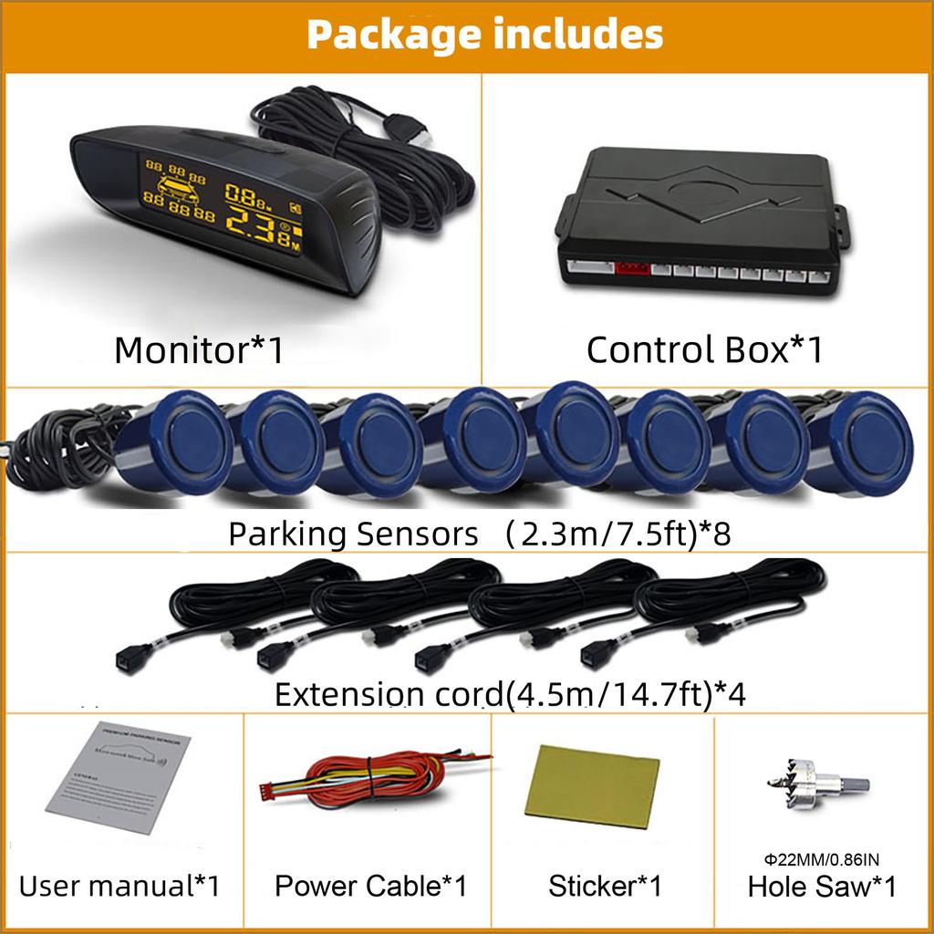 Vehicle Car 8 Parking Sensors System Reverse Backup Radar Front and Rear Assistant Kit Parktronic Auto Distance Detection Beep