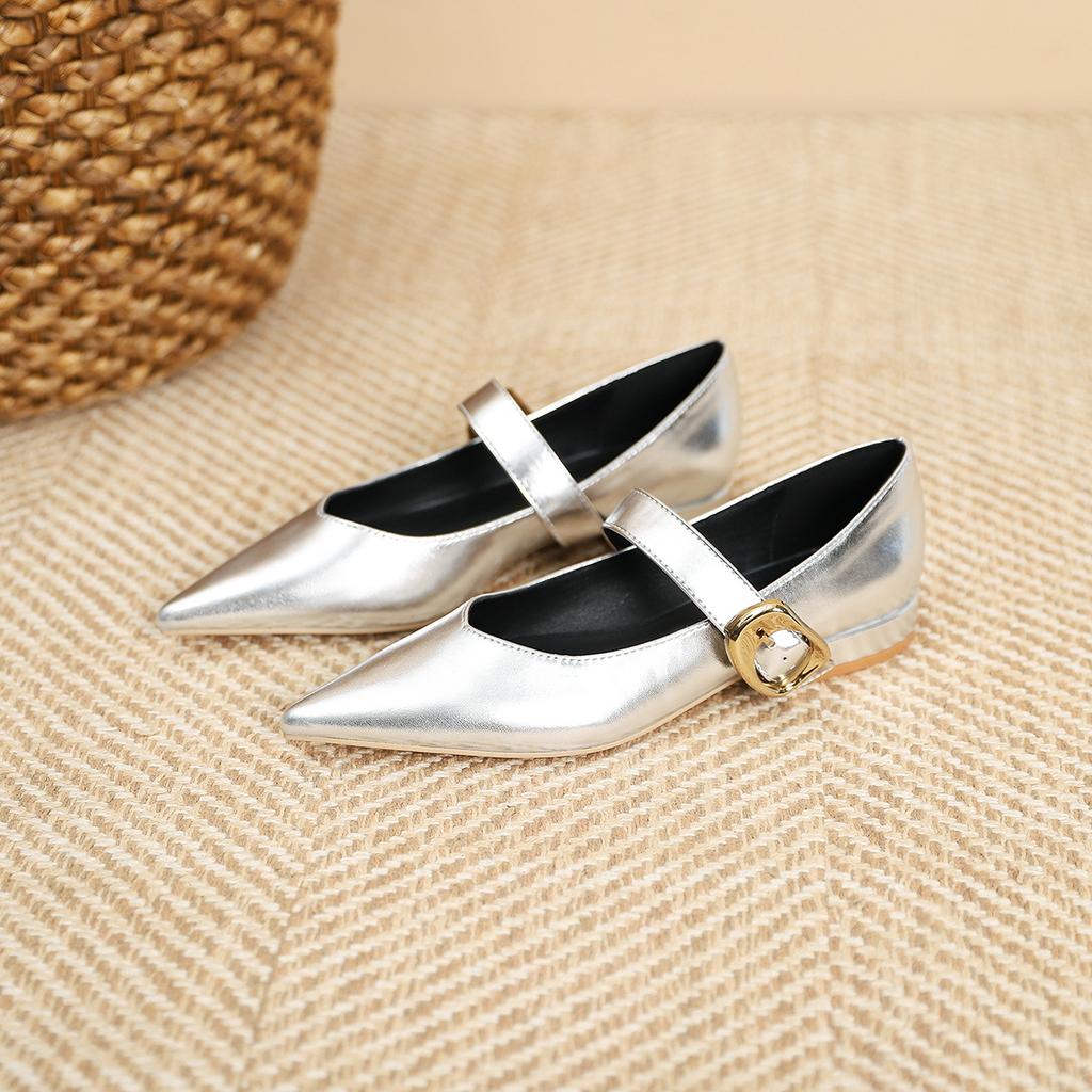 2008-8 Niche Fashion Flat Mary Jane Shoes Single Shoes New Xiaoxiangfeng One-word Buckle Pointed Bottom Heel Single Shoes