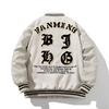 Mens Vintage Winter Thickened Baseball Jacket With Embroidery Wool PU Leather Patchwork Loose Fit
