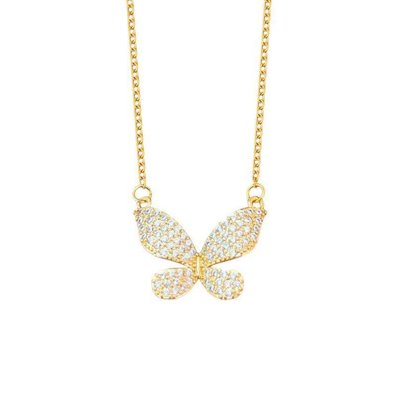 Full Diamond Butterfly Necklace Women'S Premium Light Luxury Fresh Zircon Pendant Clavicle Chain Jewelry