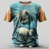 Summer Round Neck 3D Cute Cat Print Top Fashionable Casual Short Sleeved Men's T-shirts