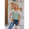 Lace Patchwork V-neck Breathable Top European and American Style Lace Patchwork V-neck Casual Tops