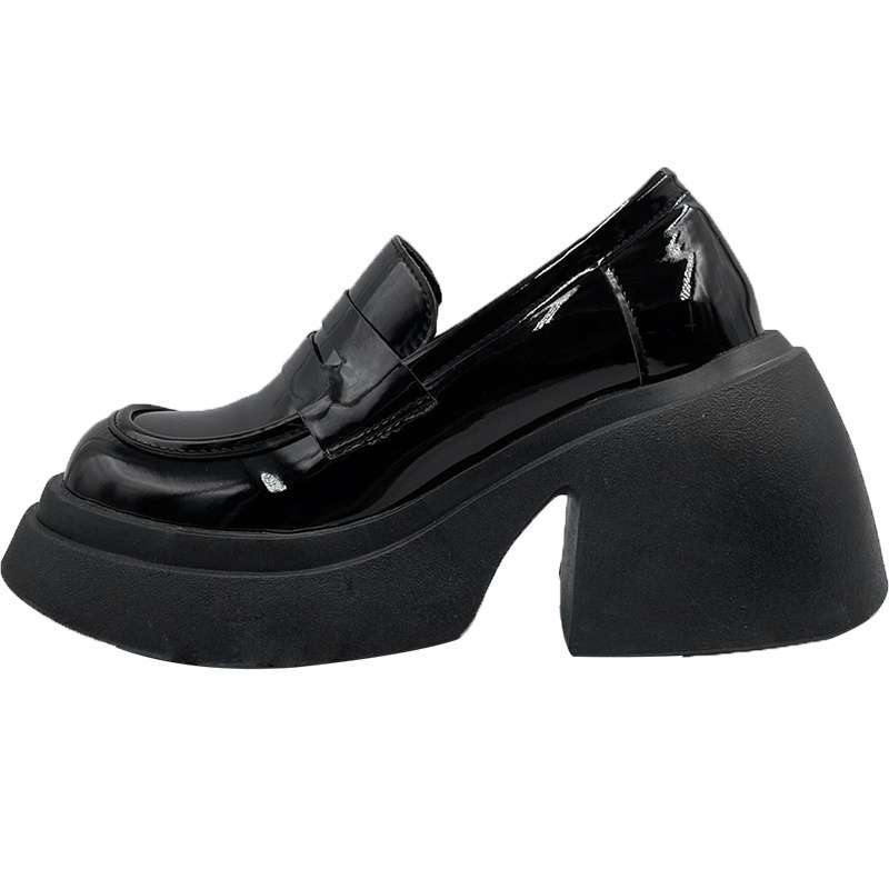 Platform British Style Small Leather Shoes Women's Thick Autumn High Heels One Pedal French Loafers Versatile Height-increasing Small Shoes