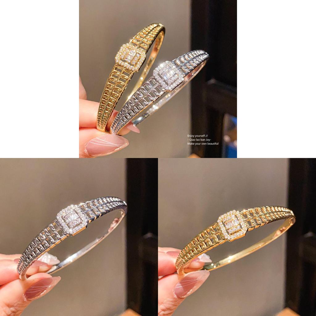 Geometric Square Zircon Bracelet With Gold Plating For Elegant Women