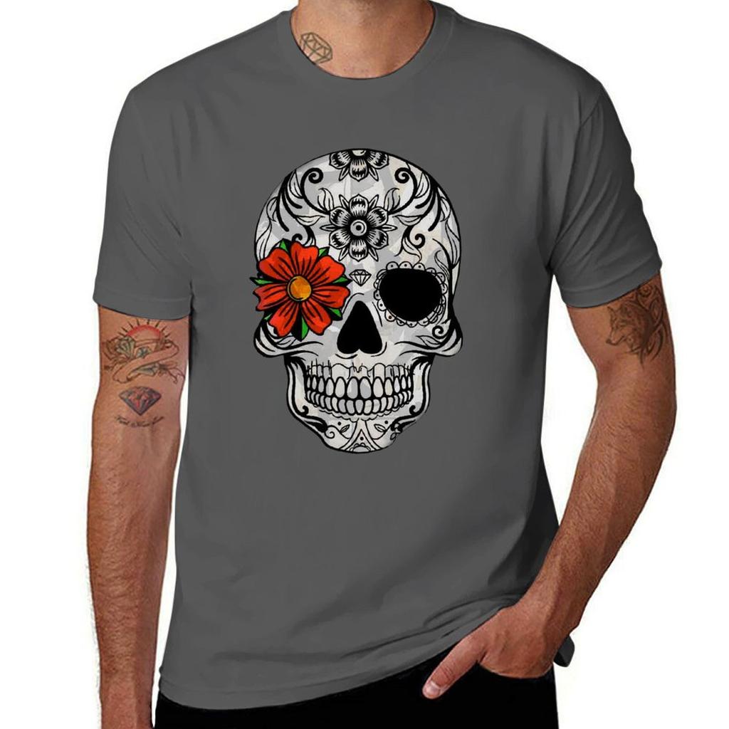 Skull With A Flower Tshirt Work Wear Breathable Tee Tshirt