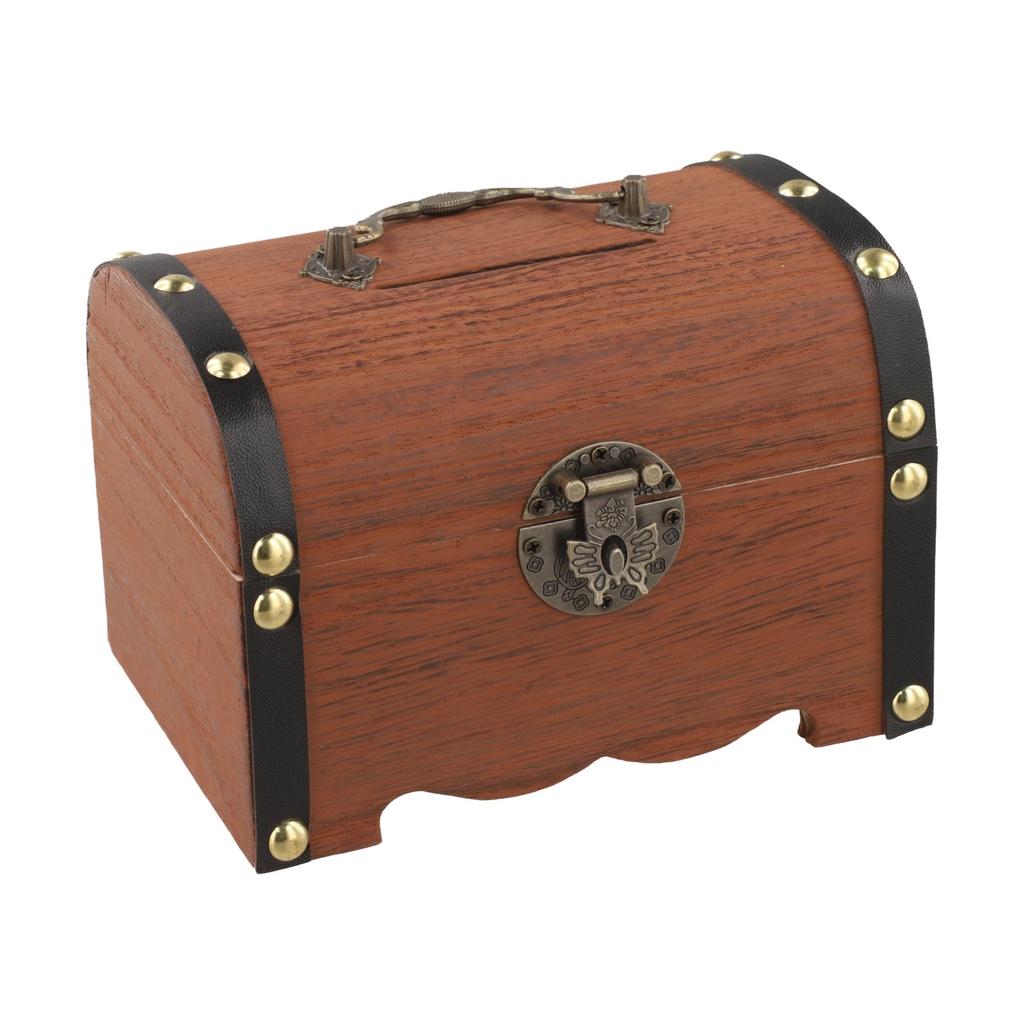 Lock And Key Piggy Bank Wooden Money Box Elegant Design Fundraising Tool