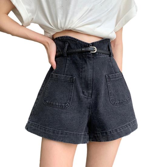 

Джинсовые шорты с высокой талией для женщин, эластичные свободные джинсовые шорты, повседневные, широкие XL чёрный