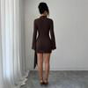 Spring Knit Texture Solid Color Slim Fit Flattering Metal Buckle Dress Mature Style French Retro Patchwork Slim Sexy Elegant Women Maxi Dress