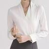 Damen V-Ausschnitt Kragenloses Weißes Chiffonhemd - Knitterarm, Professionelles Langarm-Oberteil für Frühling/Sommer