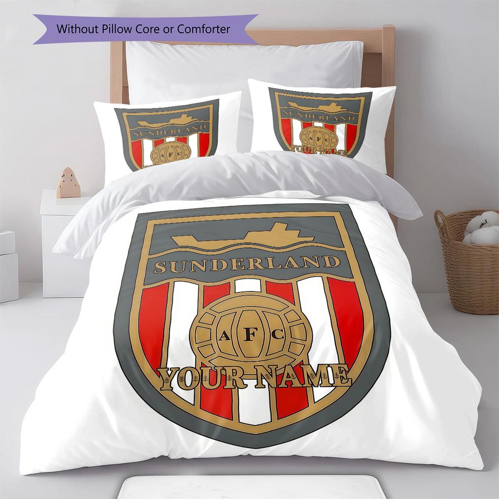 Sunderland Association Football Club Custom Name Pattern Bedding Quilt Set Quilt Cover Pillowcase Home Birthday Gift(1 * Duvet Cover + 2 * Pillowcase,