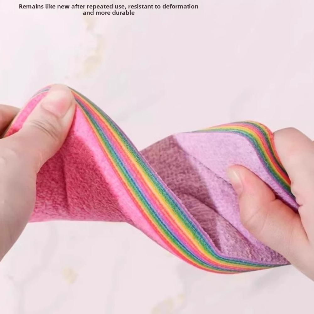 Strong Absorbent Dish Towels Non-stick Oil Scouring Pad Rainbow Colors Wipe Cloth Kitchen Use