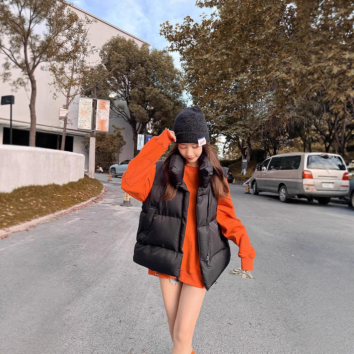 

Autumn and winter new down cotton vest women s short coat loose versatile stand-up collar cotton vest vest vest outside M