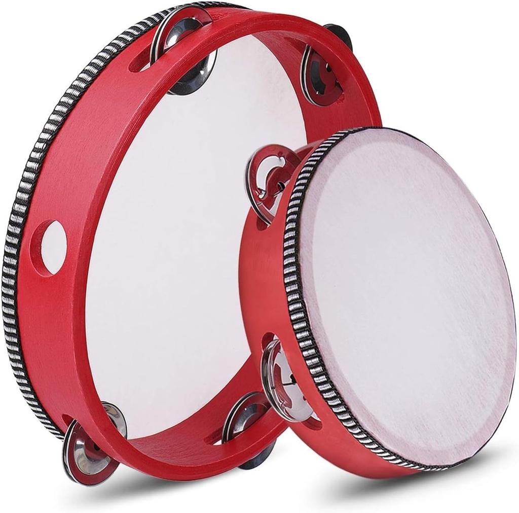 Wooden Round Tambourine 4/6/7/8/10 Inch Single Row Jingles Red Handheld Percussion Instrument for Beginner Tambourine Player
