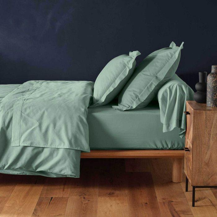 Drap housse 180x200 cm - bonnet 30 cm - 100% coton - sauge