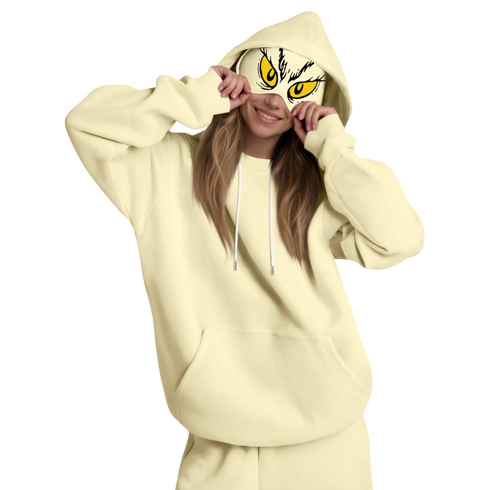 

Женская мода, женский легкий пуловер с длинными рукавами и карманами, толстовка с капюшоном в стиле консервативного стиля XL бежевый