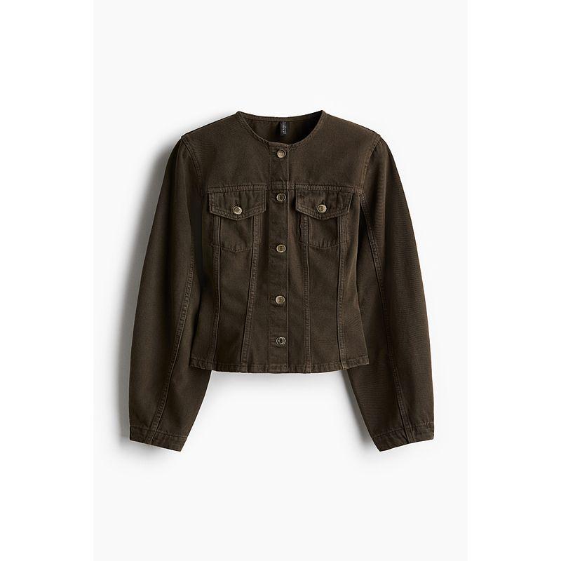 

HM Women s Shirt 2025 Autumn New Arrival Loose Fashion Waist-Controlled round Neck Denim Long-Sleeved Tops 1268595 Dark brown 170/116(XL)