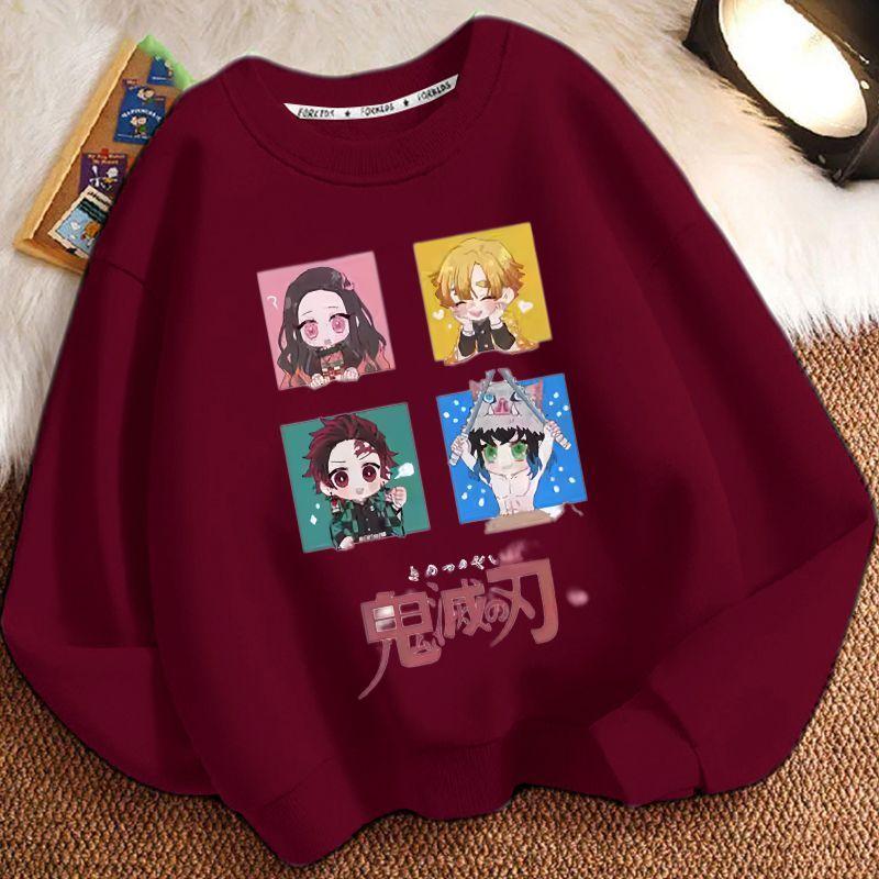 Children's Loose Demon Slayer Hoodie, Spring and Autumn Boys' and Girls' Casual Round-neck Coat