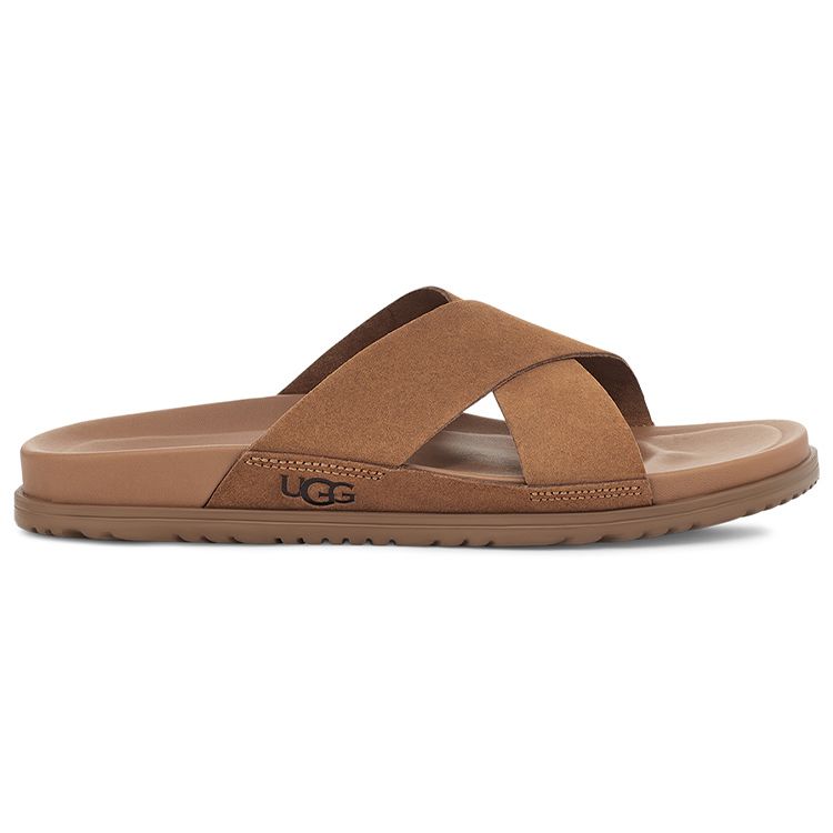 UGG Wainscott Two-Layer Leather Cross-Band Comfortable Slippers Men Slippers Chestnut 1124902-CHE