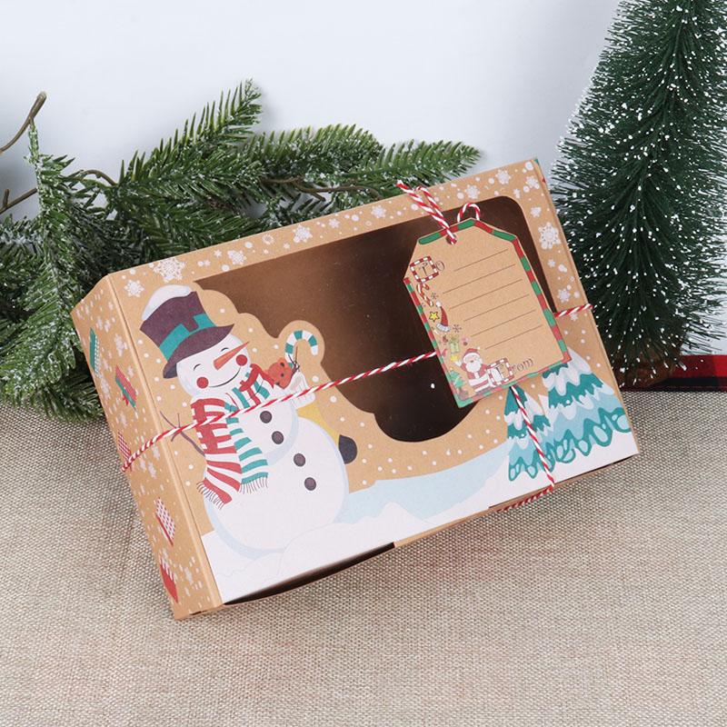 Christmas Candy Cookies Boxes Kraft Paper Gift Box Food Bakery Treat Boxes with Clear Window Navidad decor Xmas Gift Bag Noel