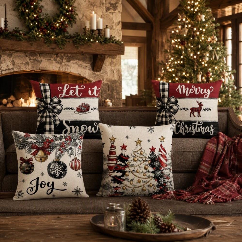 Elk Deer Christmas Pillow Cover Linen Xmas Tree Pillowslip Snowman Pillow Cover Living Room Sofa