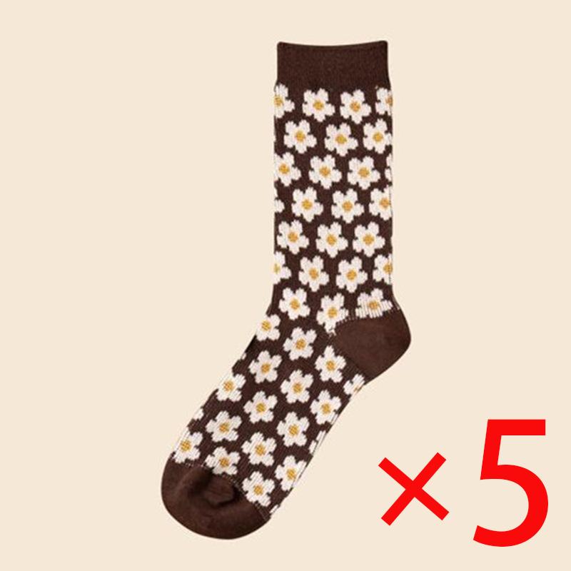 5 Pairs Women Winter Socks Fashion Thickened Warm Socks Retro Grid Middle Tube Girls Socks