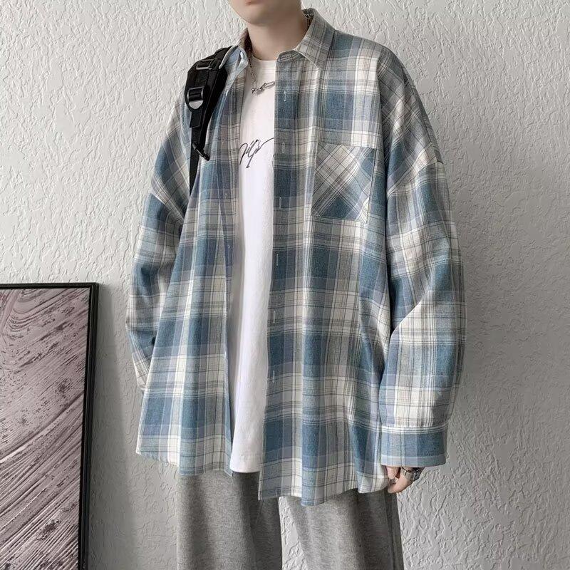 2024 Checkered Long Sleeved Shirt Ins Loose Shirt Men'S Summer Trend Versatile Casual Jacket
